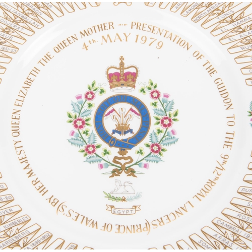 19 - A WWII RAF mess plate; a 9th/12th Royal Lancers plate; a Gurkha regimental plate; a 20th Lancashire ... 