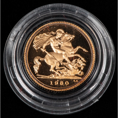 34 - Elizabeth II Half Sovereign 1980, Proof issue, in Royal Mint titled leatherette case Brilliant Uncir... 