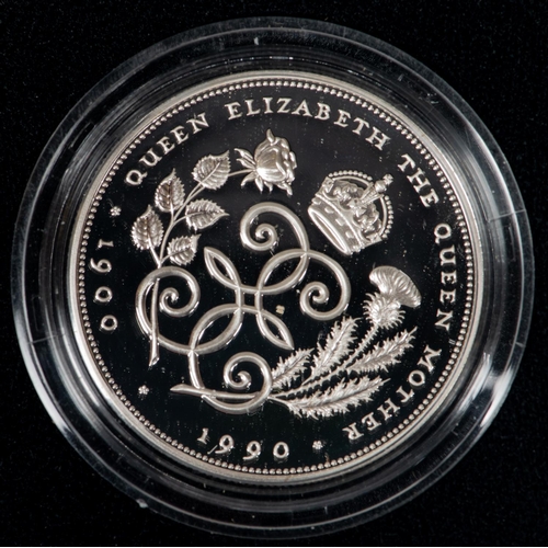 38 - Elizabeth II Queen Elizabeth the Queen Mother silver proof crowns (2): 1980 for commemorating 80th b... 