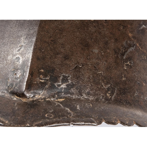 415 - An early 17th century officer’s breastplate, with rolled neck, scalloped borders, separate roped gus... 