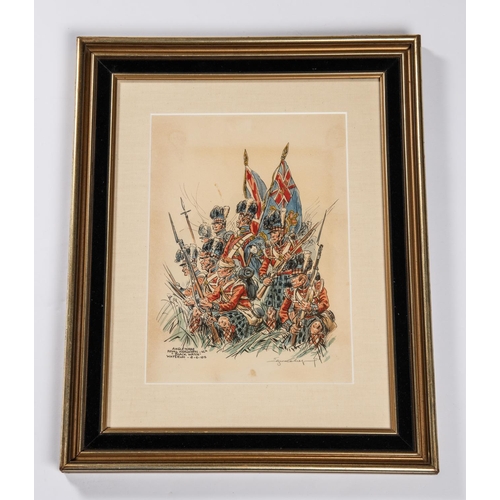 43 - A nice modern watercolour of Highlanders at Waterloo forming a square, titled in French, signed Euge... 