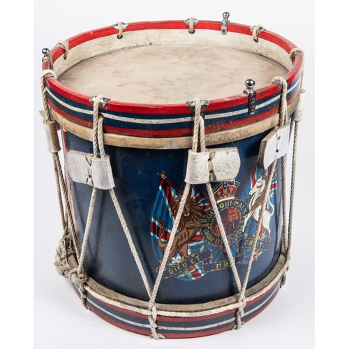 154 - A wooden bodied military side drum, painted with Royal coat of arms. GC £50-60