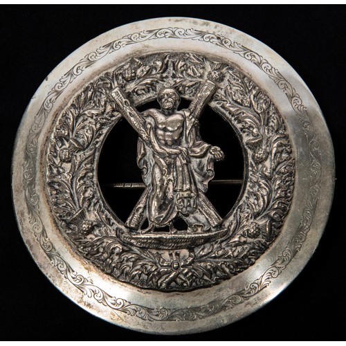 156 - A good quality Highland plaid brooch, engraved  WM body with cast WM central motif of St Andrew. Pro... 