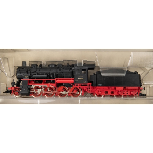 130 - Fleischmann HO DR Class 56 2-8-10 tender locomotive, RN56 2048, in black and red livery. Together wi... 