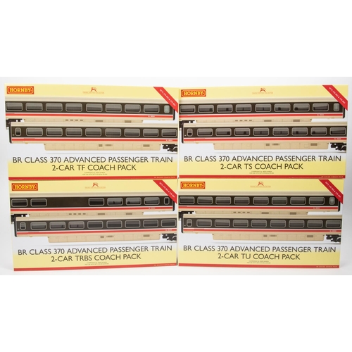 198 - 4x Hornby BR Class 370 Advanced Passenger Train 2-Car units. A TF,TRBS, TS and a TU. All boxed. Cont... 