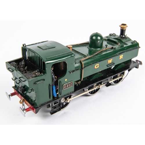 228 - An O gauge GWR Pannier Tank for 2-rail running. Kit-built Class 64xx 0-6-0PT, 6412, in Brunswick Gre... 