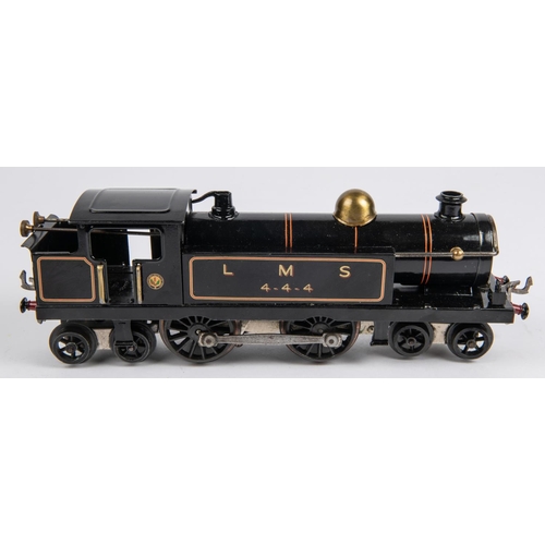 234 - Hornby O Gauge clockwork tank locomotive. A No.2 4-4-4 in LMS lined black livery, RN444. GC, some si... 