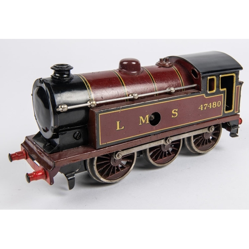 235 - A Bing O gauge clockwork LMS 0-6-0T locomotive, 47480, in lined maroon livery. Bing logo to rear of ... 