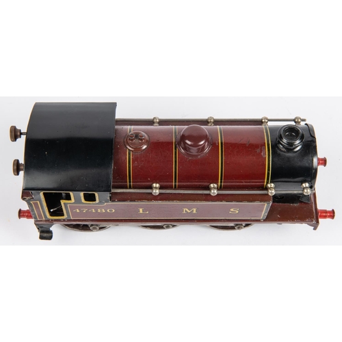 235 - A Bing O gauge clockwork LMS 0-6-0T locomotive, 47480, in lined maroon livery. Bing logo to rear of ... 