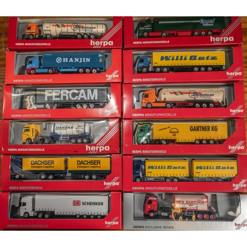 266 - 12 Herpa 1:87 Scale Trucks. 6x Mercedes Benz Actros- Spedition Oppel, Fercam, Hanjin, Willi Betz, pl... 