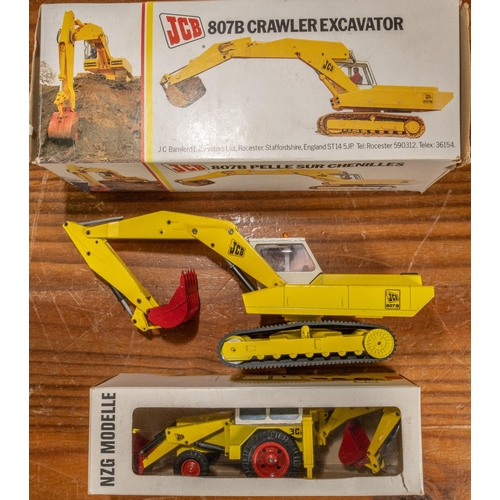 286 - 2 NZG JCB Heavy Plant Machinery. A 807B Crawler Excavator in yellow livery. Plus a 3CII Backhoe Load... 