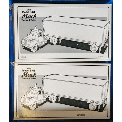 292 - 11 First Gear 1:34 scale American Trucks. 7x 1960 Model B-61 Mack Tractor & Trailer, including Stegm... 