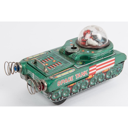 315 - A Modern Toys battery powered with mystery action tinplate M-18 Space Tank. Finished in metallic gre... 