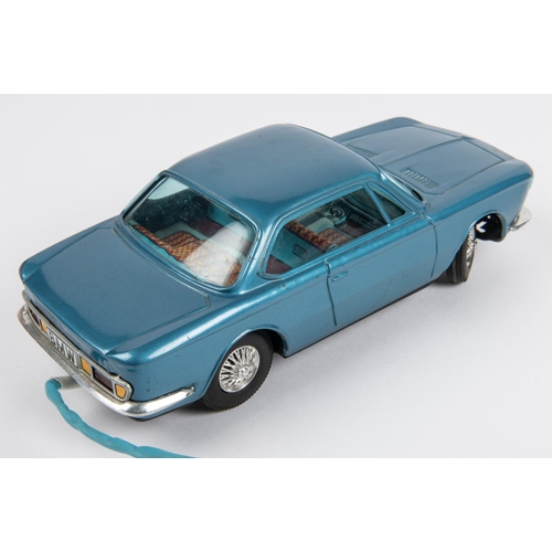 316 - Bandai tinplate BMW CS. An example in light metallic blue with litho detailed interior, umbilical co... 