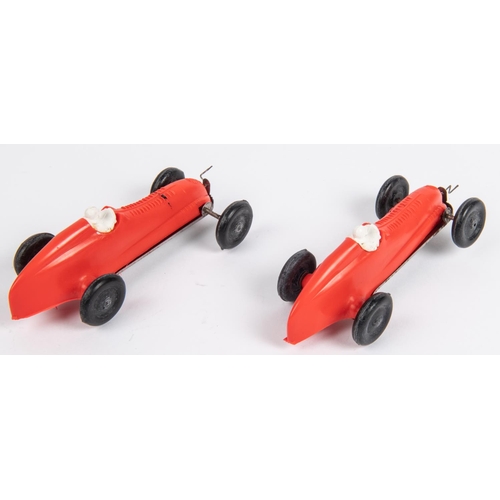 332 - 2x Penguin Series 4 Plastic Racers. Rubber band powered racing cars with tinplate chassis and red pl... 