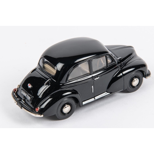 343 - A Pathfinder Denis Wheatley Memorial Model Morris Minor MM. In black with tan interior. Boxed, with ... 