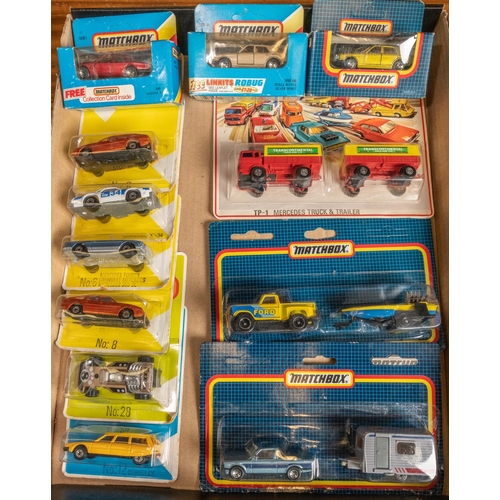 398 - 9 blister packed Matchbox Superfast etc. 3x 2 piece sets- Mercedes Truck & Trailer, 'Transcontinenta... 