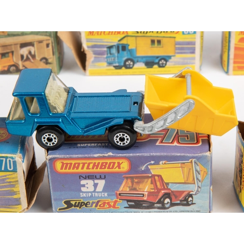 417 - 8 Matchbox Superfast. No.21 Foden Concrete Truck. No.37 Skip Truck. No.40 Bedford Horse Box. No.44 G... 