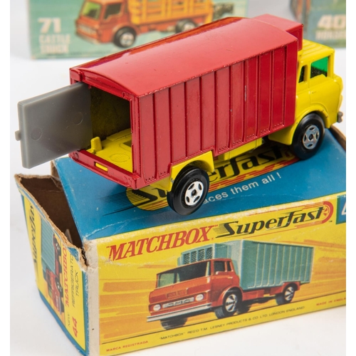 417 - 8 Matchbox Superfast. No.21 Foden Concrete Truck. No.37 Skip Truck. No.40 Bedford Horse Box. No.44 G... 