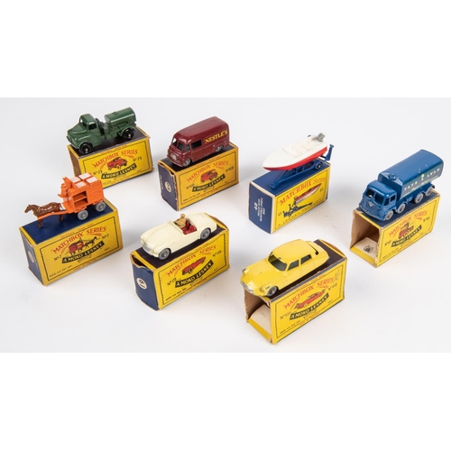 422 - 7 Matchbox Series. No.7 Milk Float. No10 Foden Sugar Container. No19 MGA Sports car. No48 Trailer wi... 