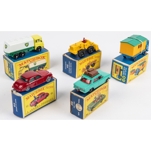 430 - 5 Matchbox Series. No.25 Bedford BP Tanker. No.43 Aveling Barford Tractor Shovel. No.56 Fiat 1500. N... 