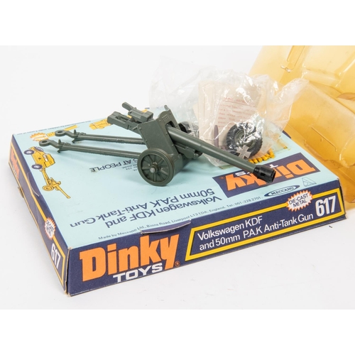 468 - 4 Dinky Toys Military Items. Volkswagen KDF & 50mm PAK Anti-Tank Gun (617), Volkswagen missing. Plus... 