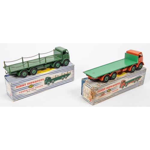 478 - 2 Dinky Supertoys Fodens. Foden Flat Truck (902). Orange cab and chassis with green flatbed and whee... 