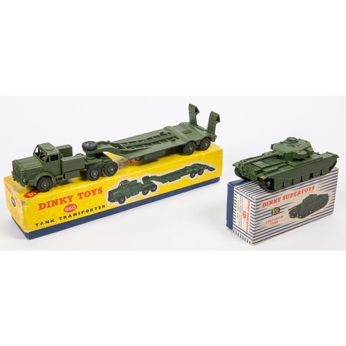 479 - 2 Dinky Military Supertoys. A Centurion Tank (651). Plus a Mighty Antar Tank Transporter (660). Both... 