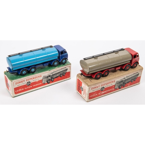 480 - 2 Dinky Supertoys Foden 14-Ton Tankers (504). An early example with red cab and chassis, silver flas... 