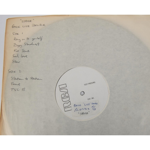 49 - 3x David Bowie LP record albums. An RCA white label test pressing of the live double album; Stage. P... 