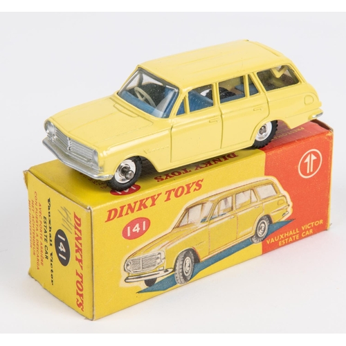 492 - A Dinky Toys Vauxhall Victor estate car (141). In yellow with blue interior. Boxed, minor damage to ... 