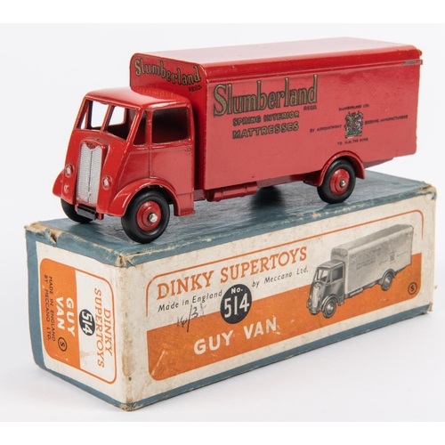 497 - Dinky Supertoys Guy Van (514). In Slumberland red with red wheels, complete with both rear doors. Bo... 