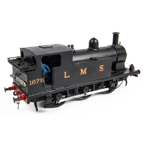 231 - An O gauge kit-built brass and white metal LMS Class 1F 0-6-0T locomotive, 1678, in unlined black fo... 