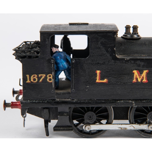 231 - An O gauge kit-built brass and white metal LMS Class 1F 0-6-0T locomotive, 1678, in unlined black fo... 