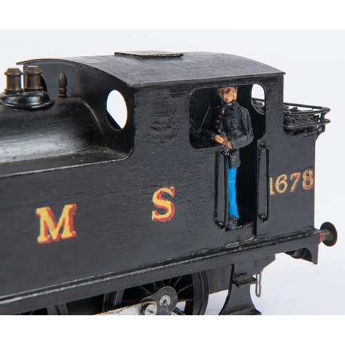 231 - An O gauge kit-built brass and white metal LMS Class 1F 0-6-0T locomotive, 1678, in unlined black fo... 