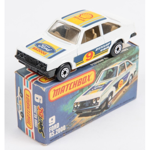 435 - 2 Matchbox Superfast. Both No.9 Ford RS2000, one in white with SHELL/FORD/DUNLOP labels to bodywork,... 