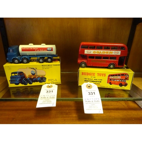 331 - 2x Budgie Toys. A Leyland Bulk Milk Tanker (292) in blue with white tank. Together with a London Tra... 