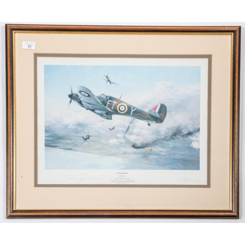 21 - A WWII print of a 'dogfight' entitled 