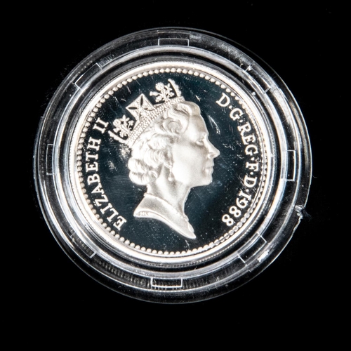 33 - Elizabeth II silver proof issue £1 1988; Silver proof crown, 1981 commemorating the wedding of the P... 