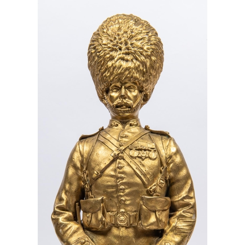 45 - A pair of well executed brass figures of Grenadier Guardsmen, 1815 and 1889, height 17½, signed G E ... 