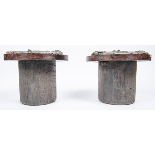 60 - An interesting pair of 19th century naval tompions, the oak plug 5¼