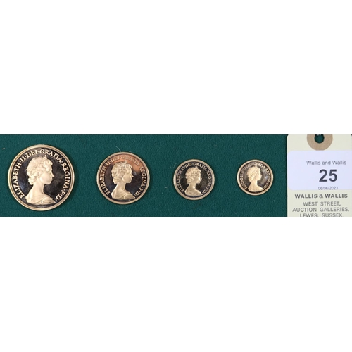 25 - Elizabeth II UK gold proof set of coins 1980, comprising £5, £2, Sovereign and half Sovereign. B. Un... 