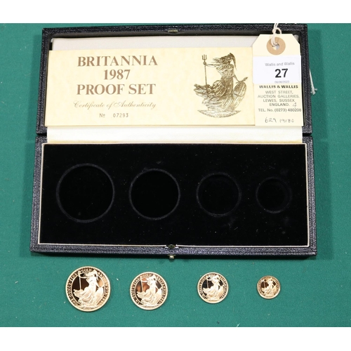 27 - Britannia gold proof set of coins 1987 comprising £100, £50, £25, and £10 (being One ounce, ½ ounce,... 