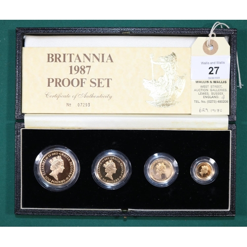 27 - Britannia gold proof set of coins 1987 comprising £100, £50, £25, and £10 (being One ounce, ½ ounce,... 