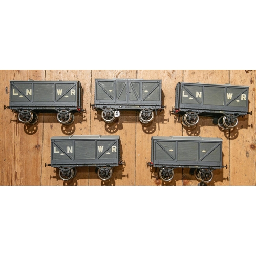 260 - 5x Gauge Three 2.5 inch gauge LNWR railway 4-wheel box vans in grey. In resin and white metal and bu... 