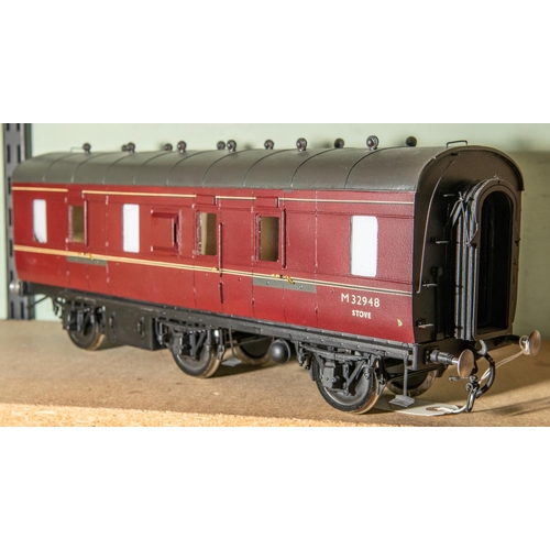 262 - A Gauge Three 2.5 inch gauge LMS 6-wheel Stove R Passenger Brake Van, M32948. Built from a kit by GR... 