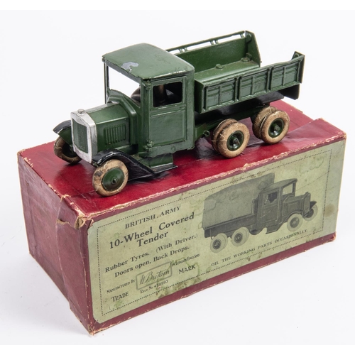 297 - A Britains British Army 10-wheel Covered Tender (No.1432). In dark green with original white tyres a... 