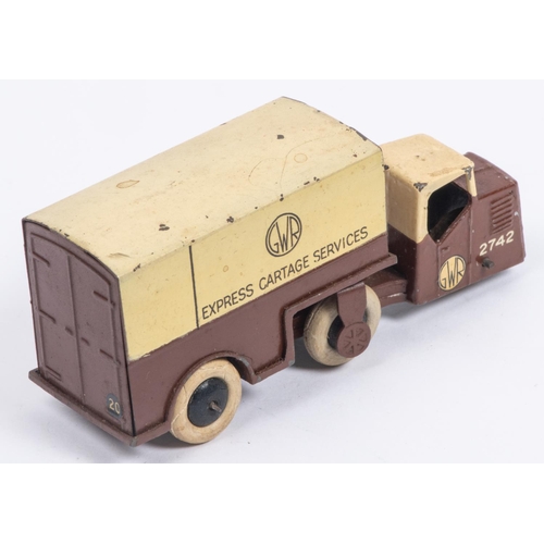 396 - A Dinky Toys 33r Railway Mechanical Horse and Trailer in GWR chocolate and cream livery, EXPRESS CAR... 