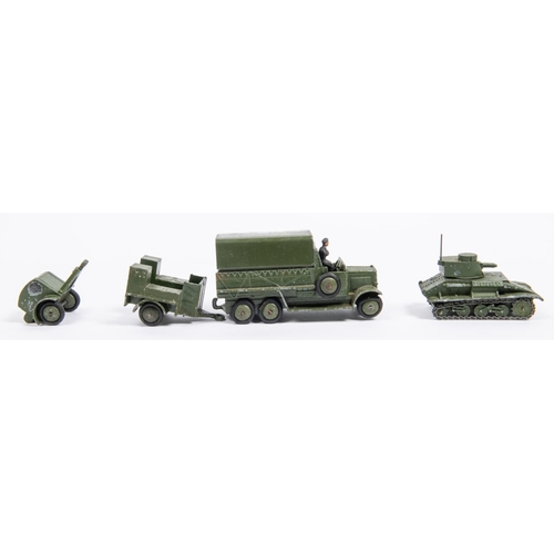 401 - A Dinky Toys Medium Tank Set (151). Comprising; Medium Tank (151a), Transport Wagon (151b), Cooker T... 