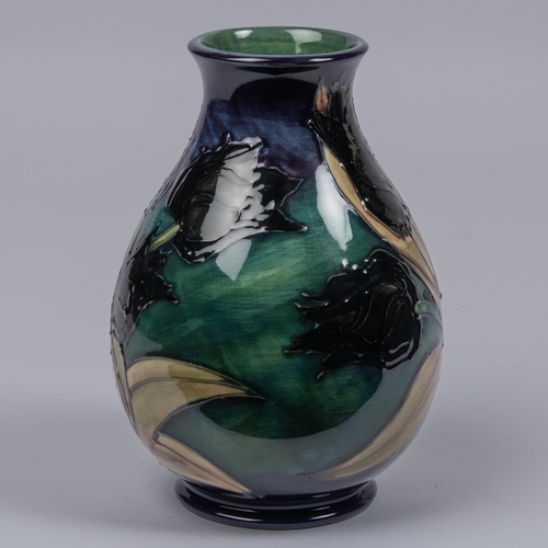 44 - Moorcroft pottery vase from 1991. 'Black Tulip' design by Sally Tuffin. Impressed marks etc to base ... 